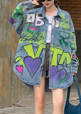 Abrigo vaquero con botones y estampado de cuello Peter Pan bohemio de manga larga